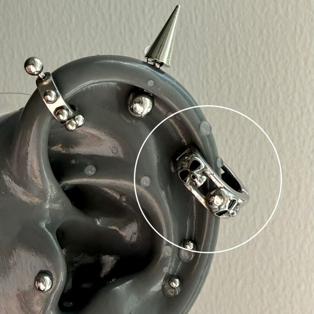 [D Series]Single Spiked Drop Hoop - Stainless Steel U-Shaped Ear Cuff / Punk Gothic Earring