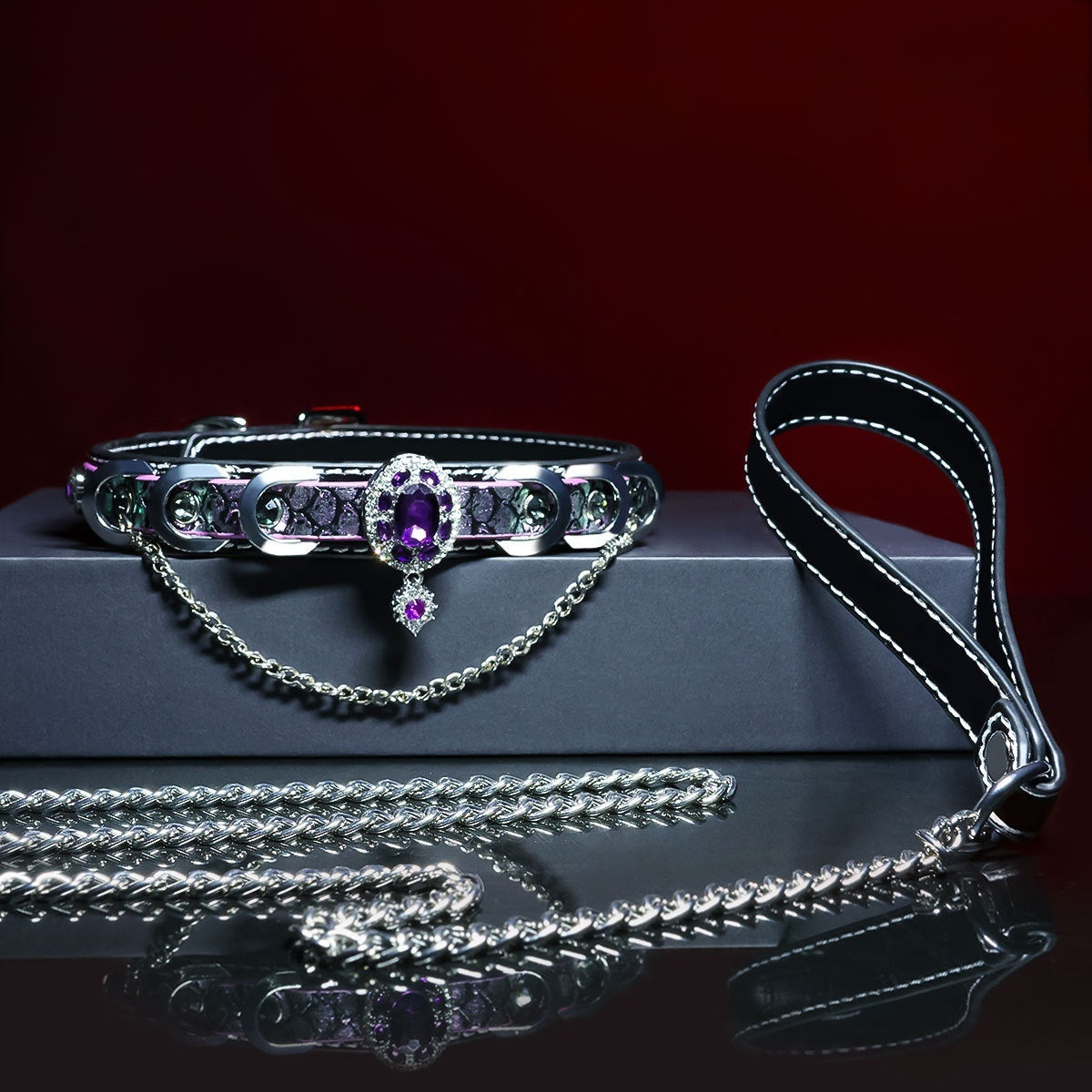 Purple Snake-Texture Choker Necklace Set – front view | Blackyyds