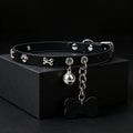 Cowhide Leather Bell Choker with Bone Tag & Leash – front view | Blackyyds