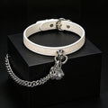 White Croc-Embossed Cowhide Leather Bell Choker with Leash – front view | Blackyyds