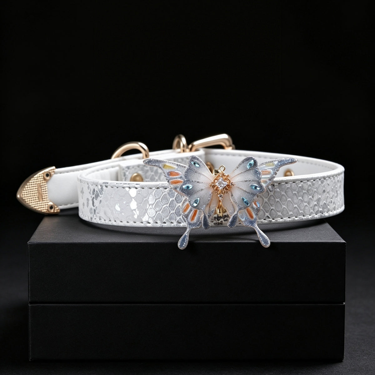 Iridescent Butterfly Rhinestone Choker Necklace – front view | Blackyyds