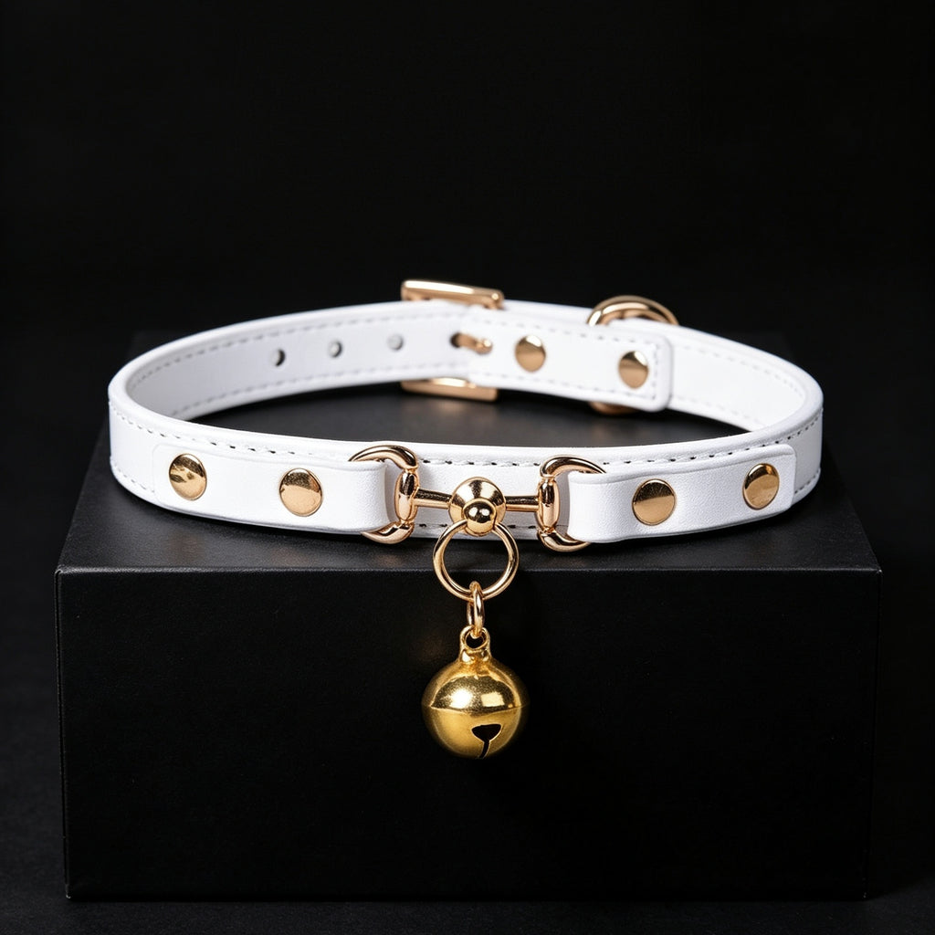 Genuine Leather Bell Choker Necklace – front view | Blackyyds