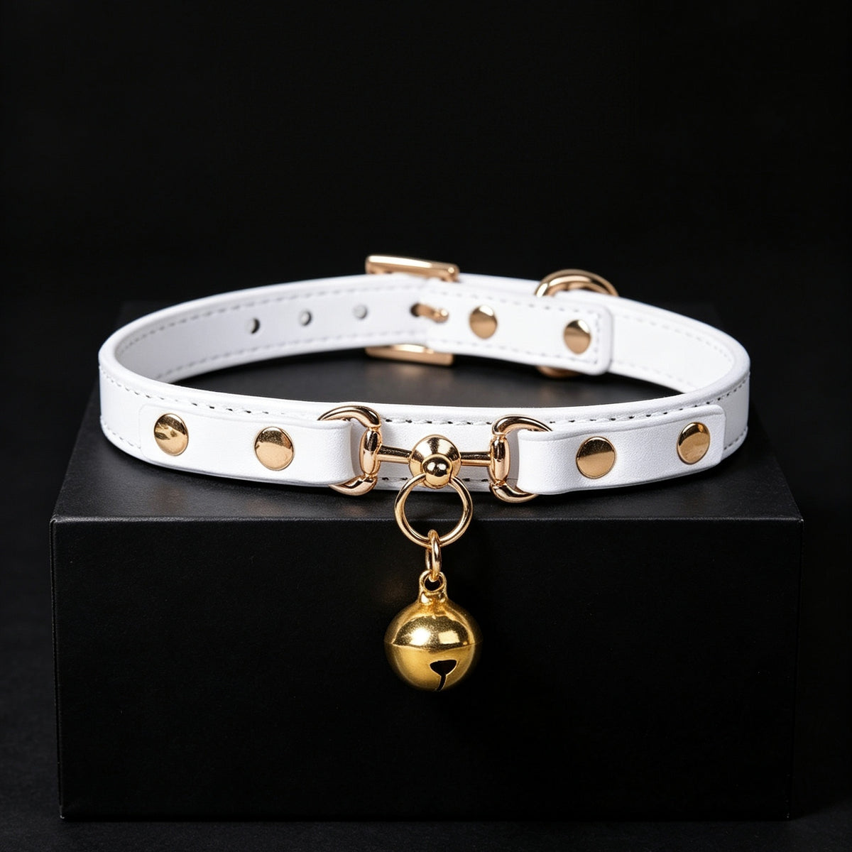 Genuine Leather Bell Choker Necklace – front view | Blackyyds
