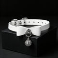 Bow Bell Leather Choker Necklace with Leash Chain – front view | Blackyyds