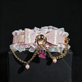 Handmade Pink Bow Lace Choker with Leash Chain – front view | Blackyyds