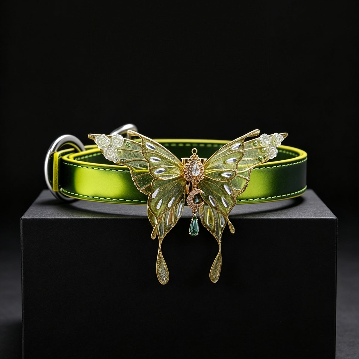 Thermochromic Iridescent Butterfly Rhinestone Choker – front view | Blackyyds