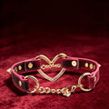 Handmade Thermochromic Heart Punk Choker with Leash – front view | Blackyyds