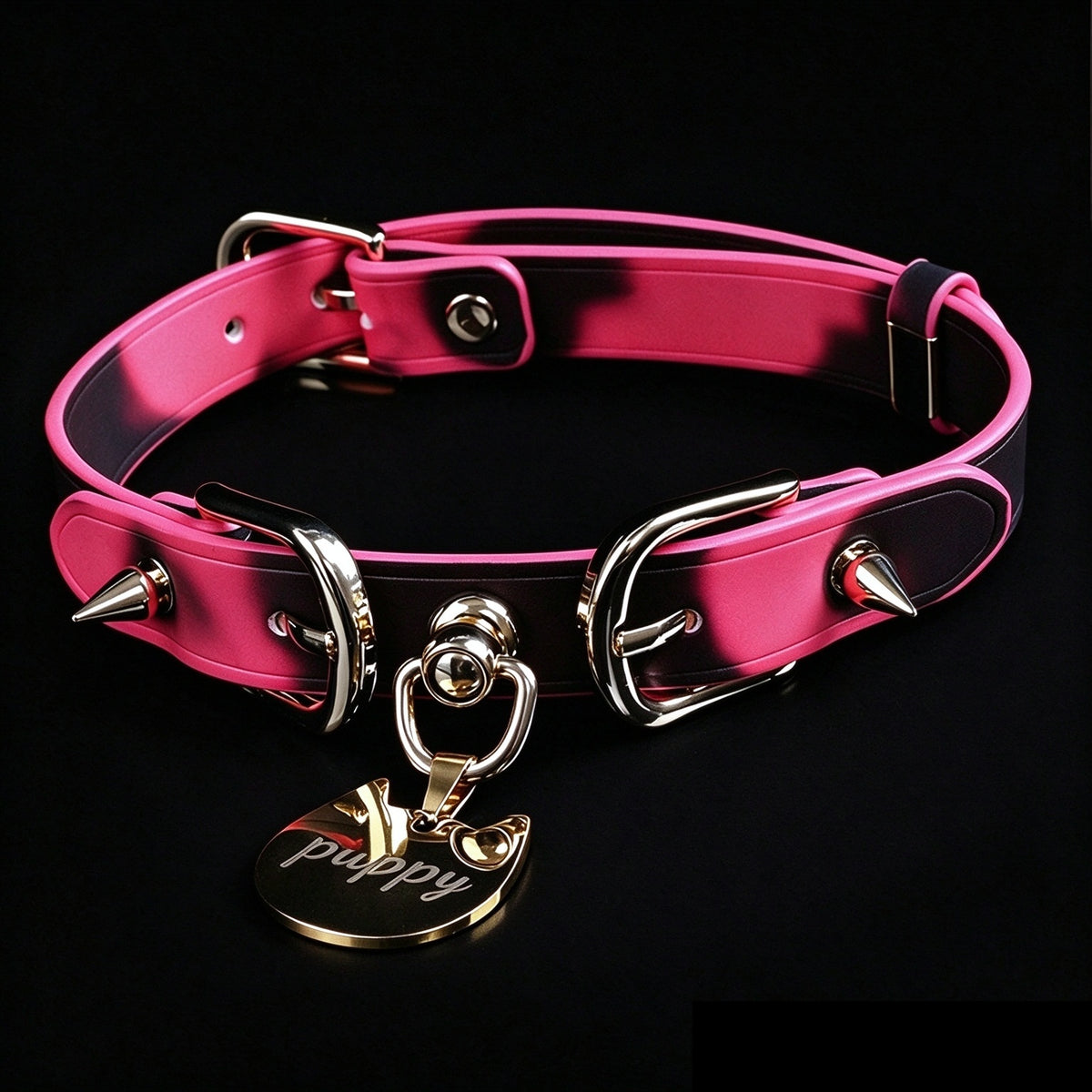 Thermochromic Studded Tag Choker Necklace with Leash – front view | Blackyyds