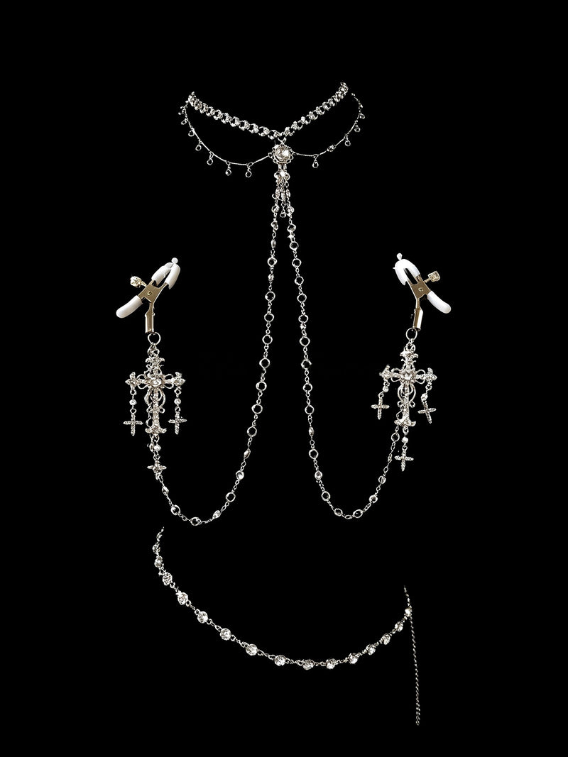 Baroque Pendant - Rhinestone Pearl with Body Chain - pearl choker | Blackyyds