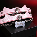 Misty Pink Iridescent Snake Cat Ear Leather Choker with Leash – front view | Blackyyds