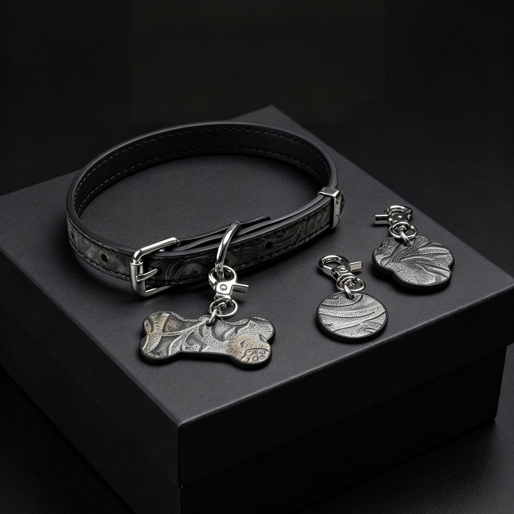 Bone Charm Choker Necklace with Triple Charms & Leash – front view | Blackyyds