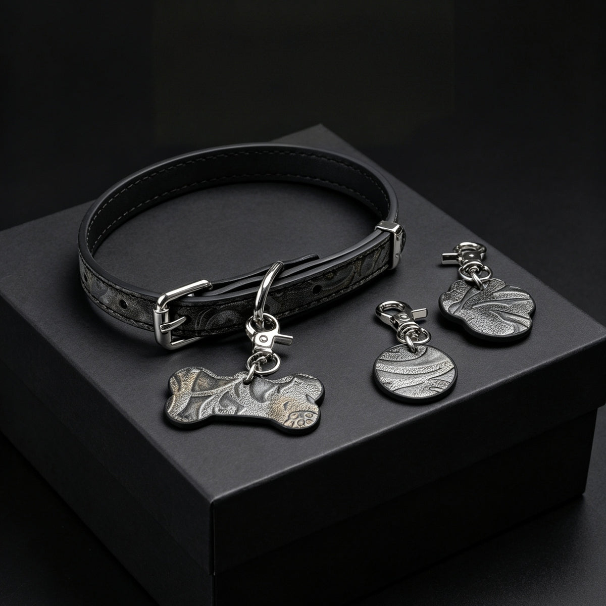 Bone Charm Choker Necklace with Triple Charms & Leash – front view | Blackyyds