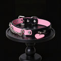 Black & Pink Genuine Leather Heart Choker with Leash – front view | Blackyyds
