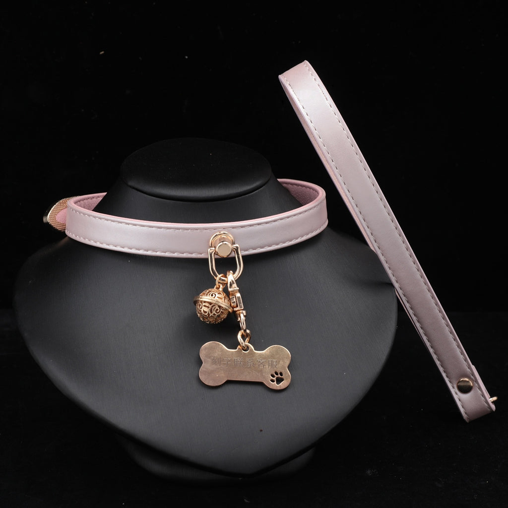 Pearlescent Pink Dog Tag Bell Choker Necklace – front view | Blackyyds
