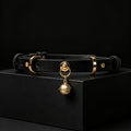 Top-Grain Cowhide Leather Bell Choker with Leash – front view | Blackyyds