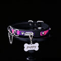 Thermochromic Genuine Leather Bell Choker with Bone Tag & Leash – front view | Blackyyds
