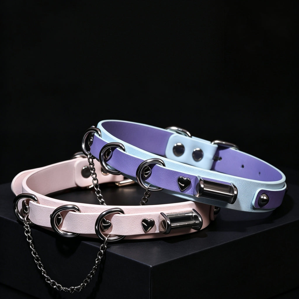 Snake-Texture Genuine Leather Bell Choker – front view | Blackyyds