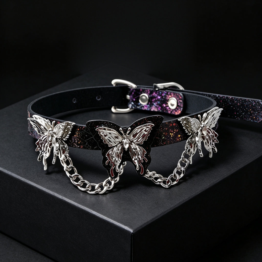 Genuine Snakeskin Butterfly Choker – front view | Blackyyds