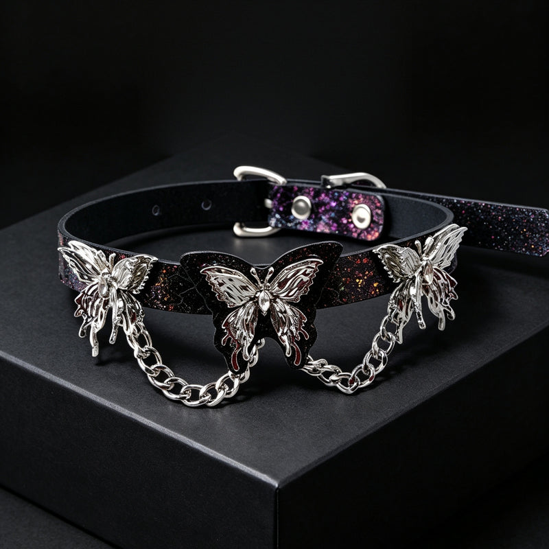 Genuine Snakeskin Butterfly Choker – front view | Blackyyds