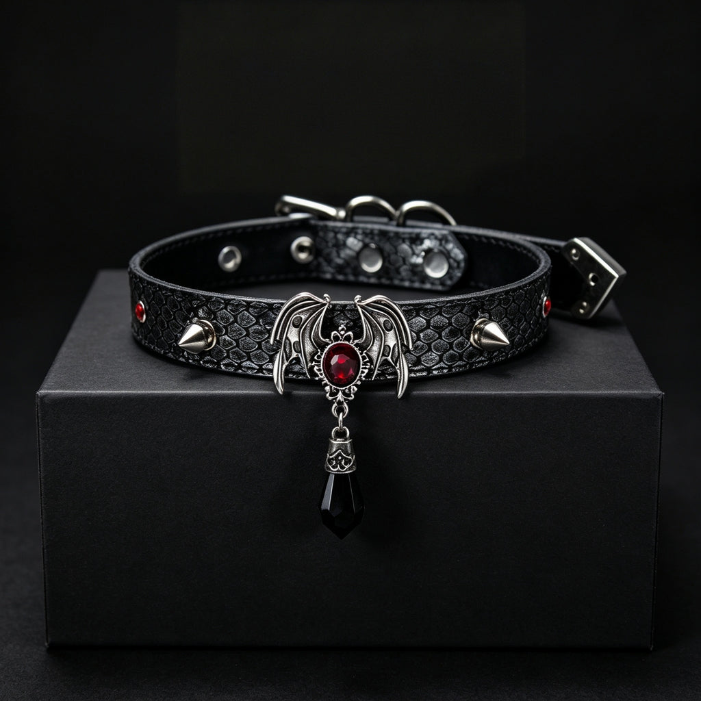 Gothic Studded Bat Wing Choker Necklace – front view | Blackyyds