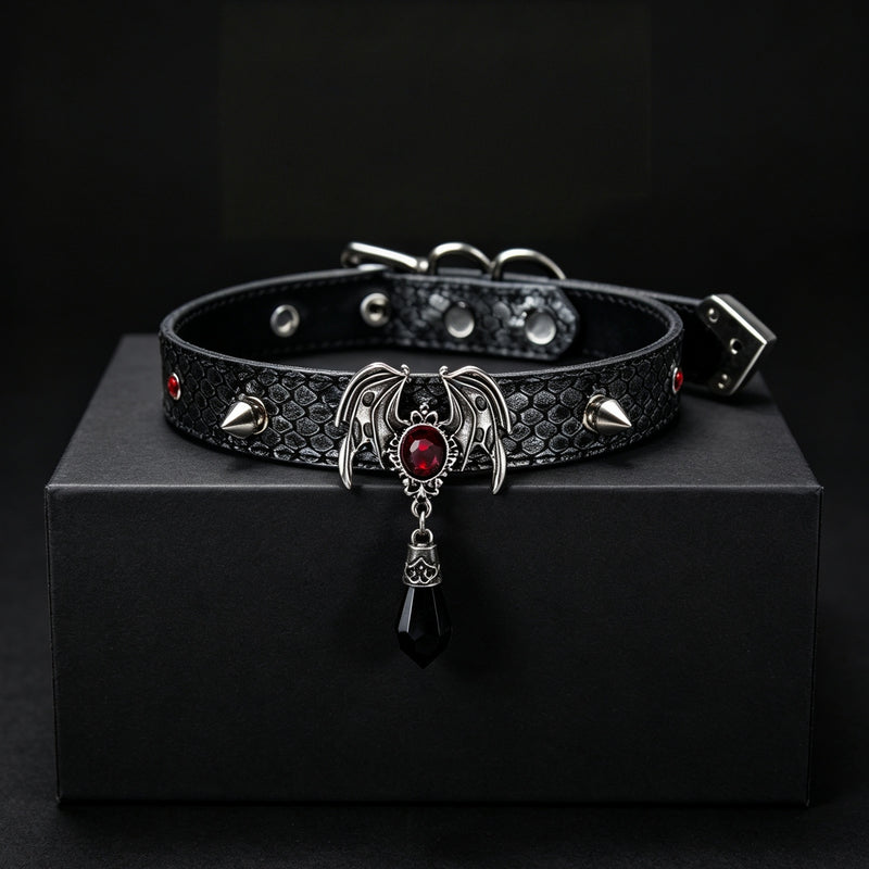 Gothic Studded Bat Wing Choker Necklace – front view | Blackyyds