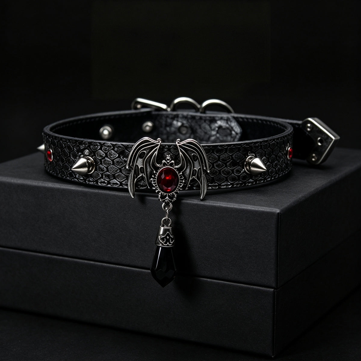 Gothic Studded Bat Wing Choker Necklace – detail view | Blackyyds