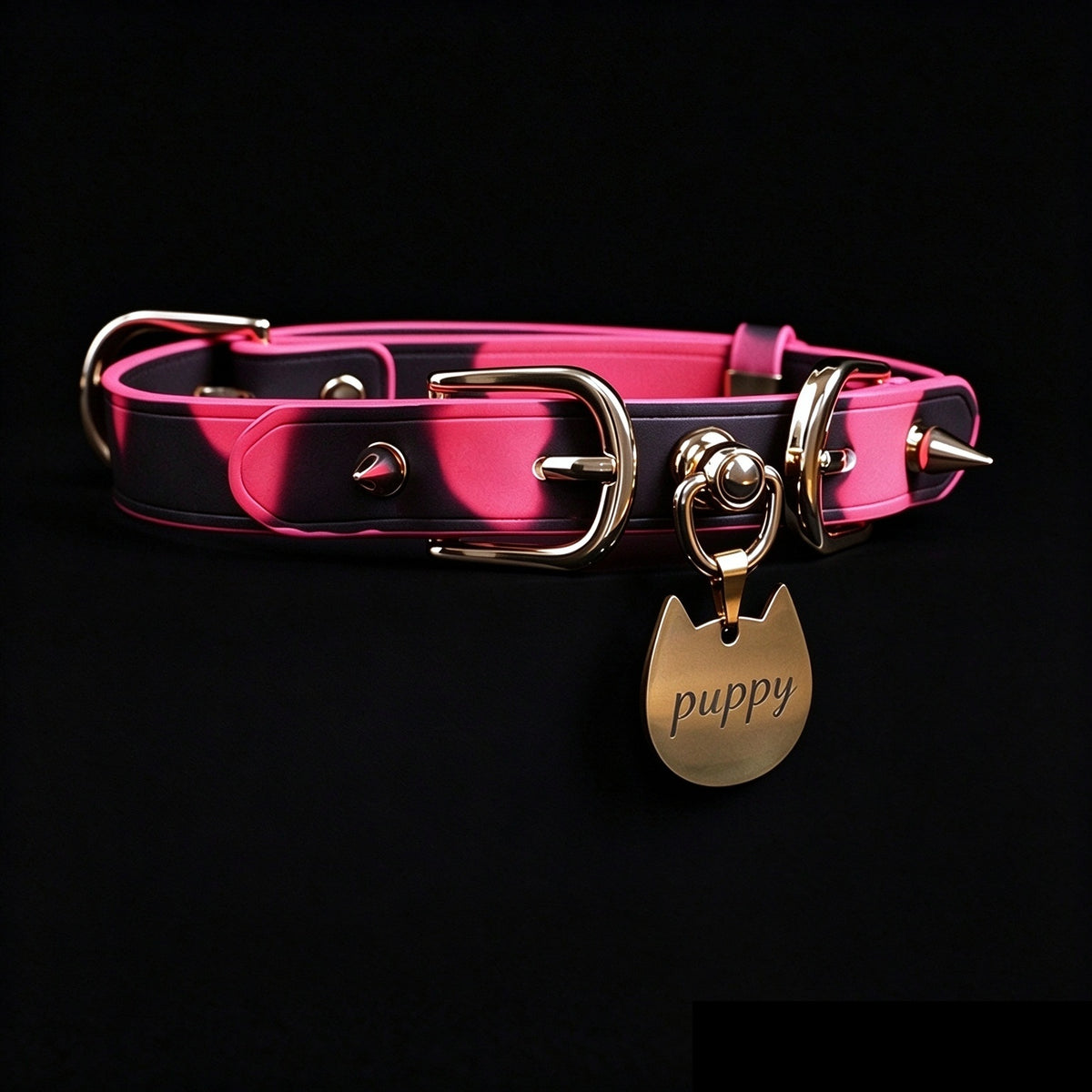 Thermochromic Studded Tag Choker Necklace with Leash – detail view | Blackyyds
