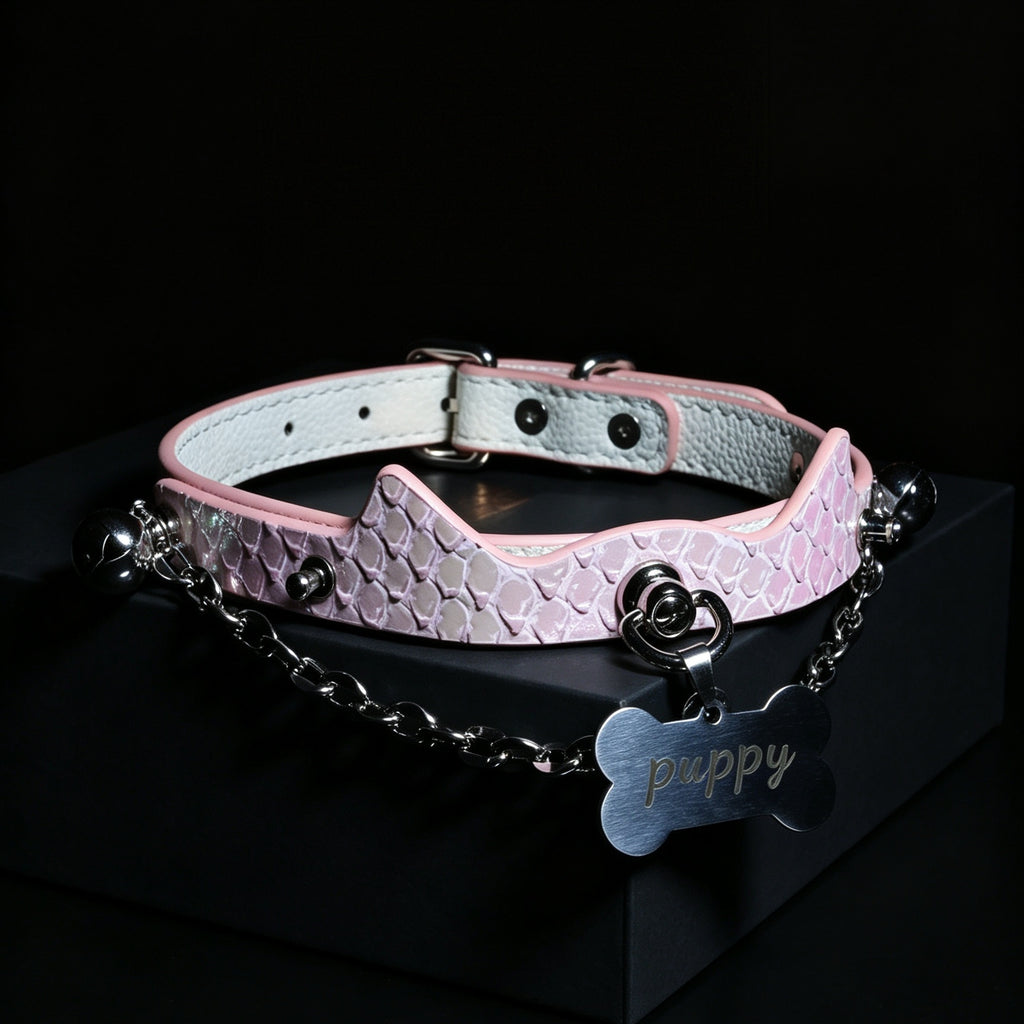 Genuine Snakeskin Cowhide Choker with Leash – detail view | Blackyyds