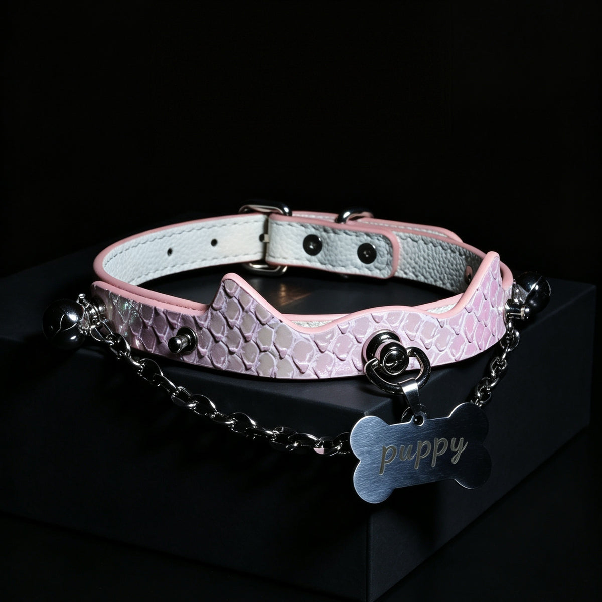 Genuine Snakeskin Cowhide Choker with Leash – detail view | Blackyyds