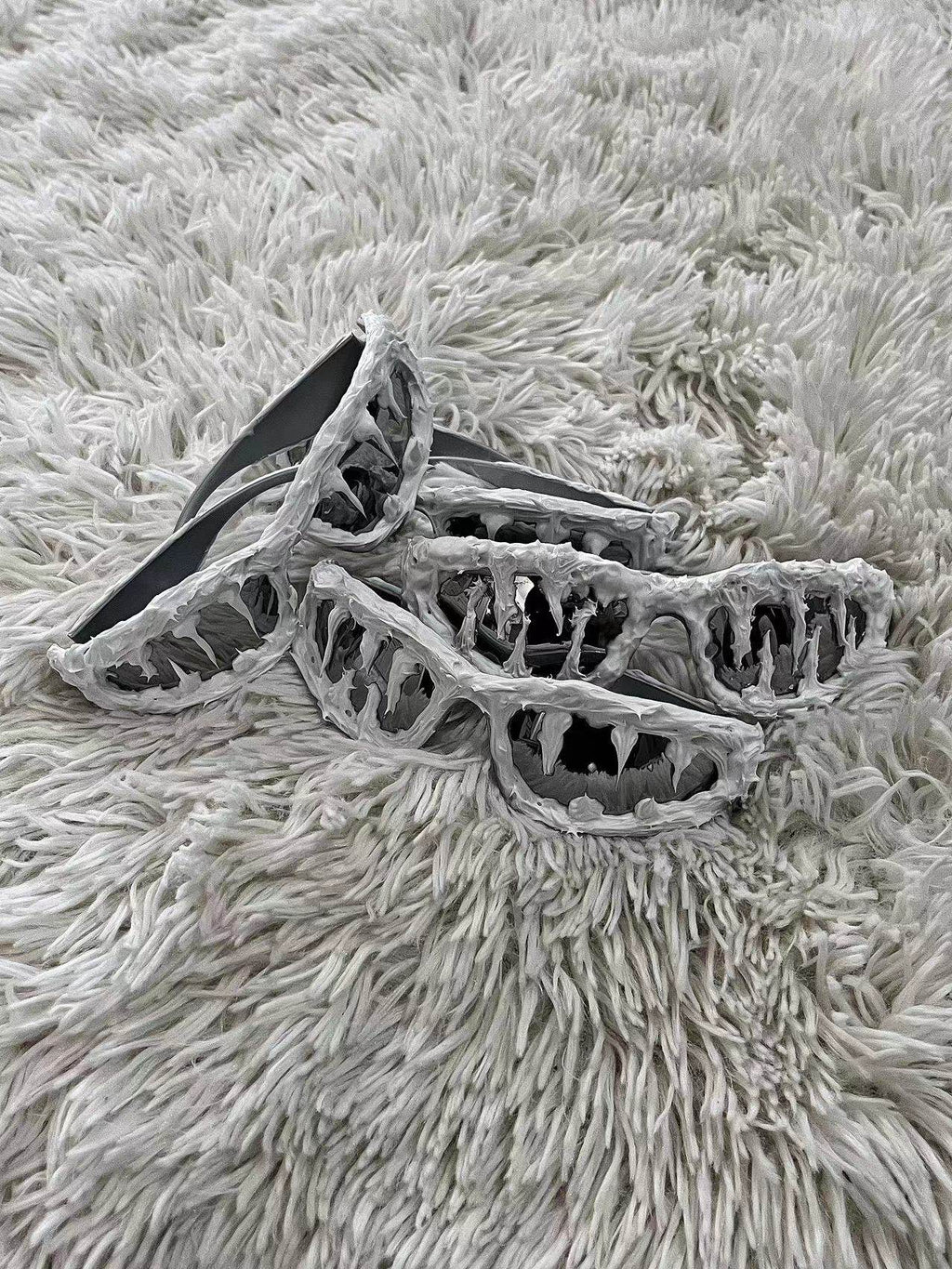 Polar White Y2K Streetwear Handmade Resin Drip Sunglasses Gothic Cyberpunk Statement close-up detail | Blackyyds