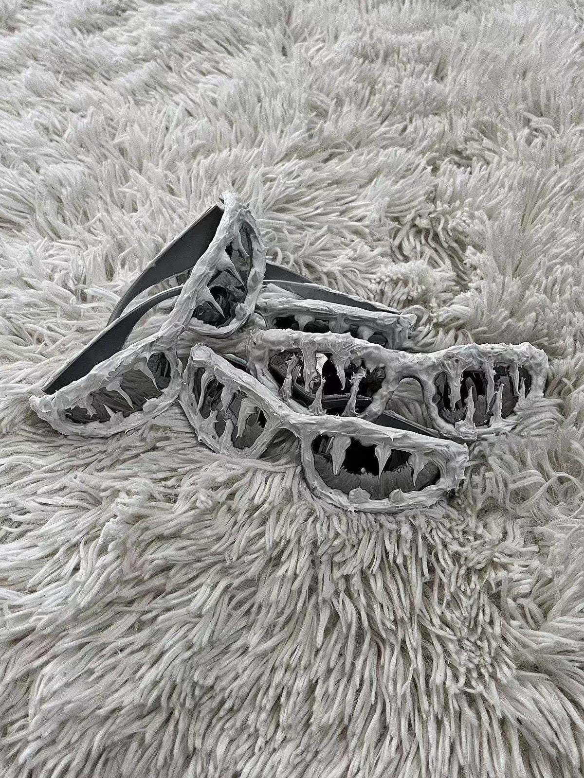 Polar White Y2K Streetwear Handmade Resin Drip Sunglasses Gothic Cyberpunk Statement close-up detail | Blackyyds