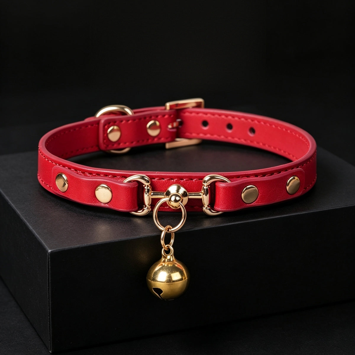Genuine Leather Bell Choker Necklace – detail view | Blackyyds