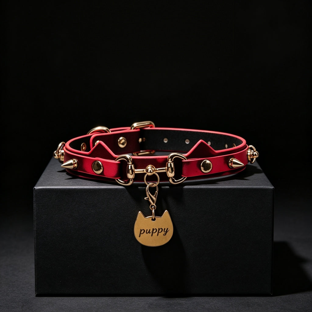 Thermochromic Cat Ear Bell Choker with Leash – detail view | Blackyyds