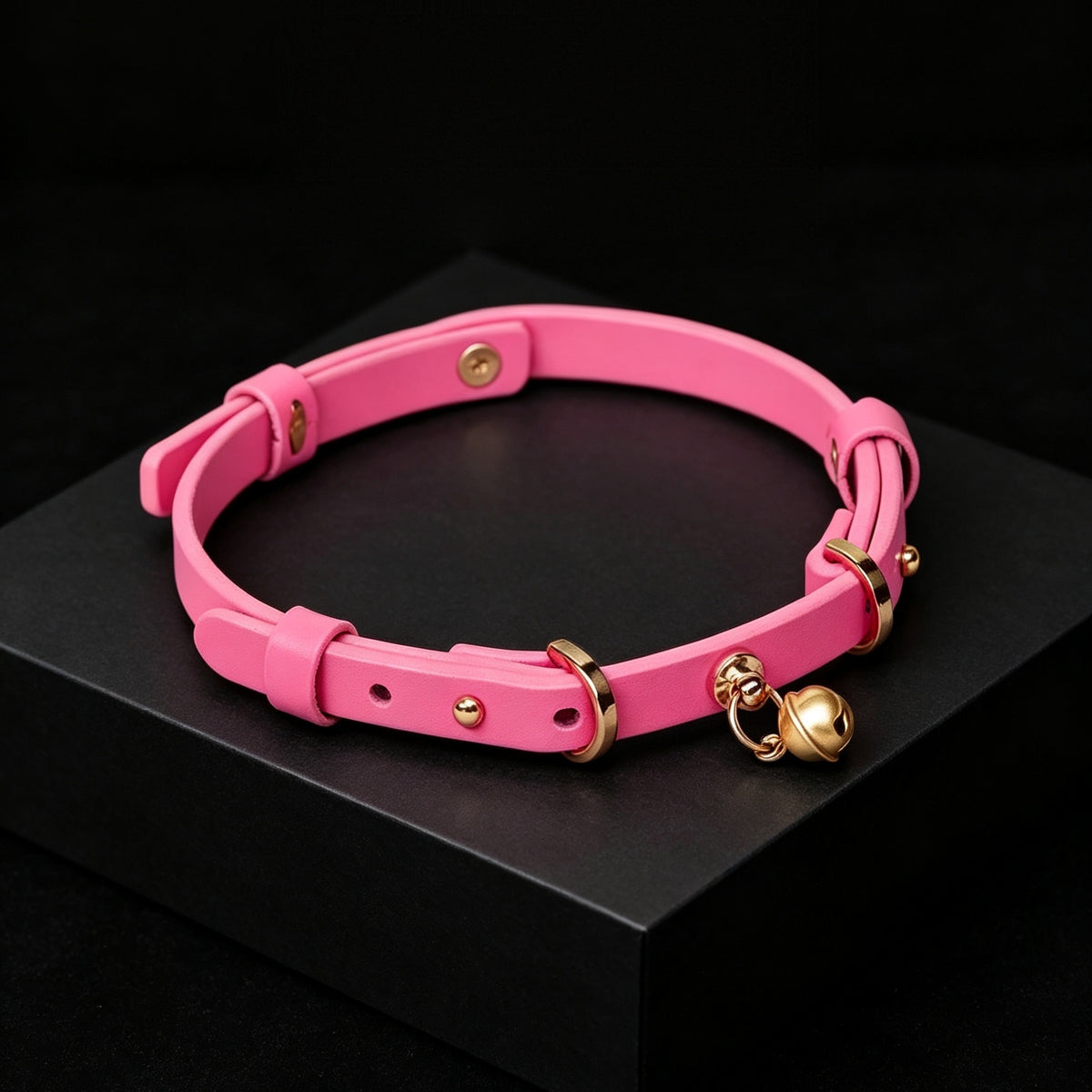 Top-Grain Cowhide Leather Bell Choker with Leash – detail view | Blackyyds