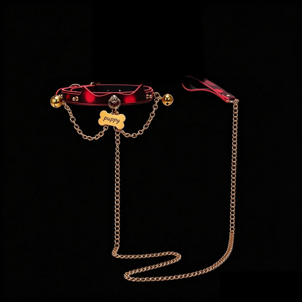Cat Charm Thermochromic Leather Bell Choker – detail view | Blackyyds