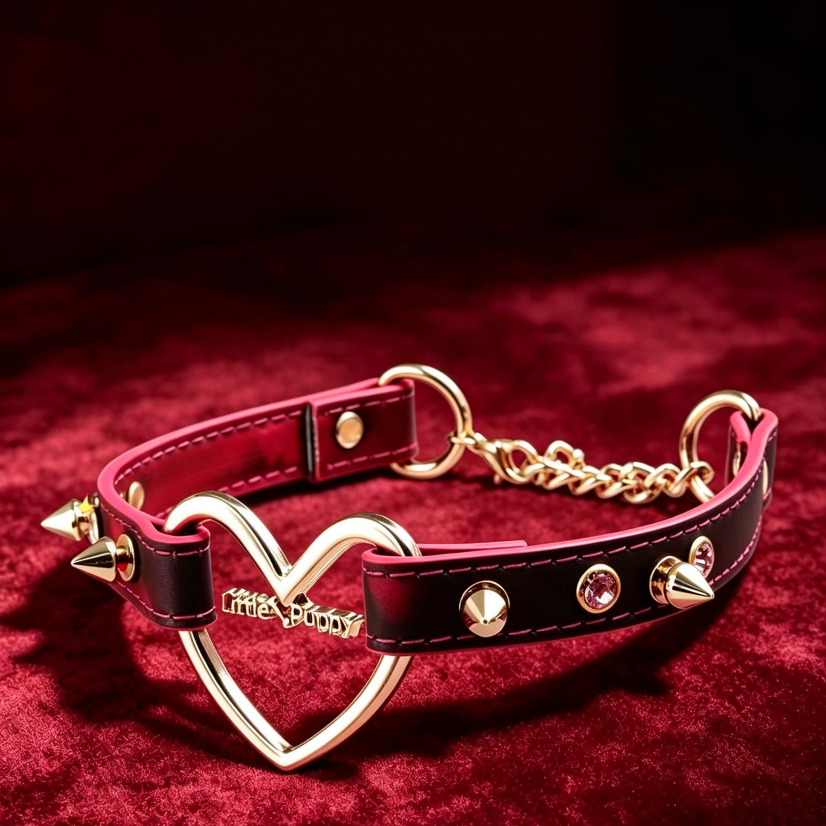 Handmade Thermochromic Heart Punk Choker with Leash – detail view | Blackyyds