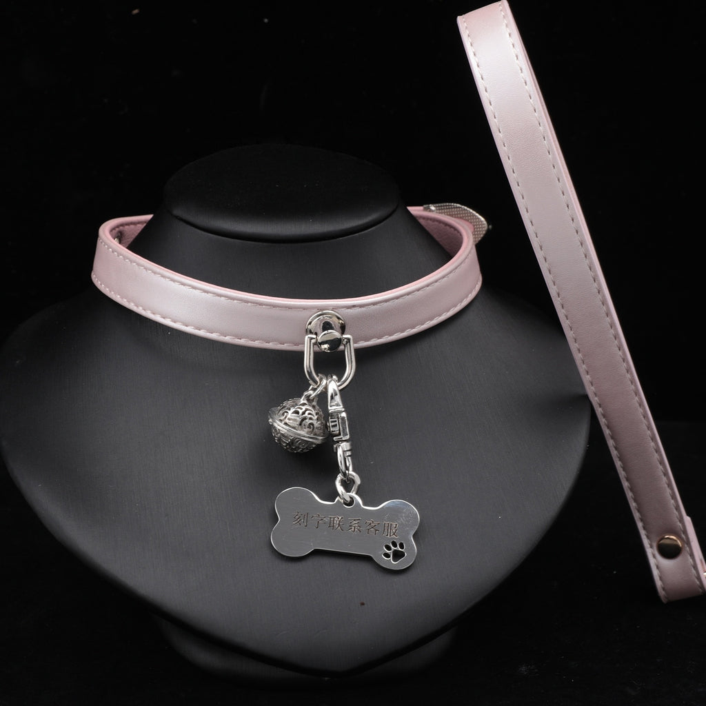 Pearlescent Pink Dog Tag Bell Choker Necklace – detail view | Blackyyds