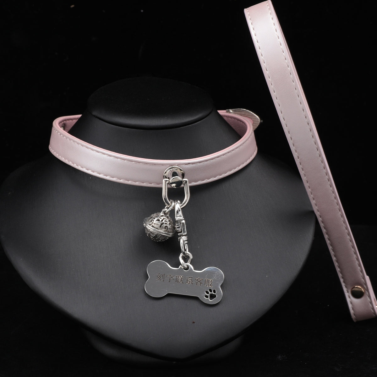 Pearlescent Pink Dog Tag Bell Choker Necklace – detail view | Blackyyds
