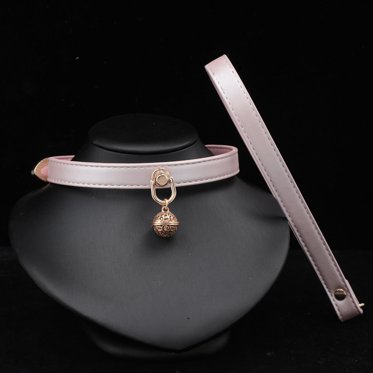 Pearlescent Pink Dog Tag Bell Choker Necklace – styled view | Blackyyds