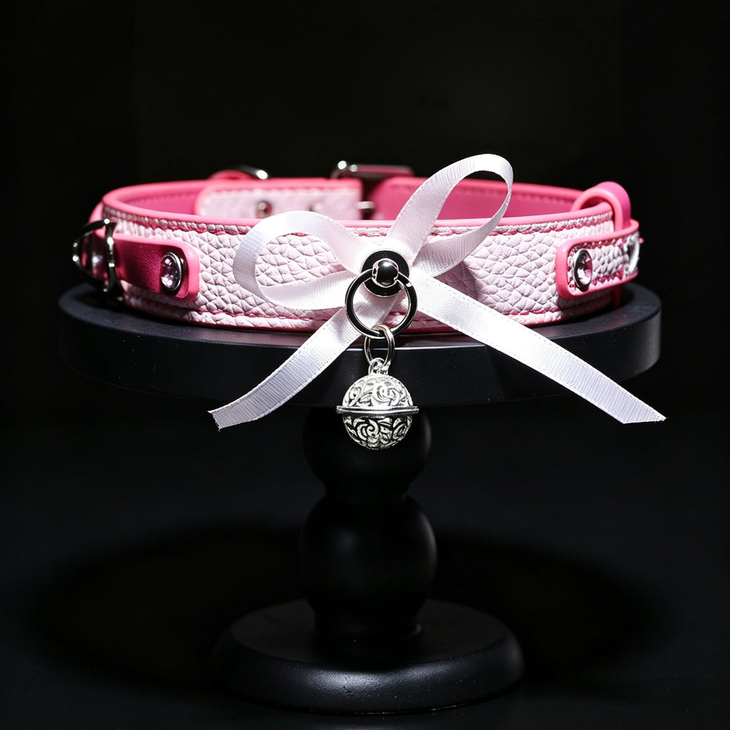 Pink Bow Bell Choker Necklace – styled view | Blackyyds