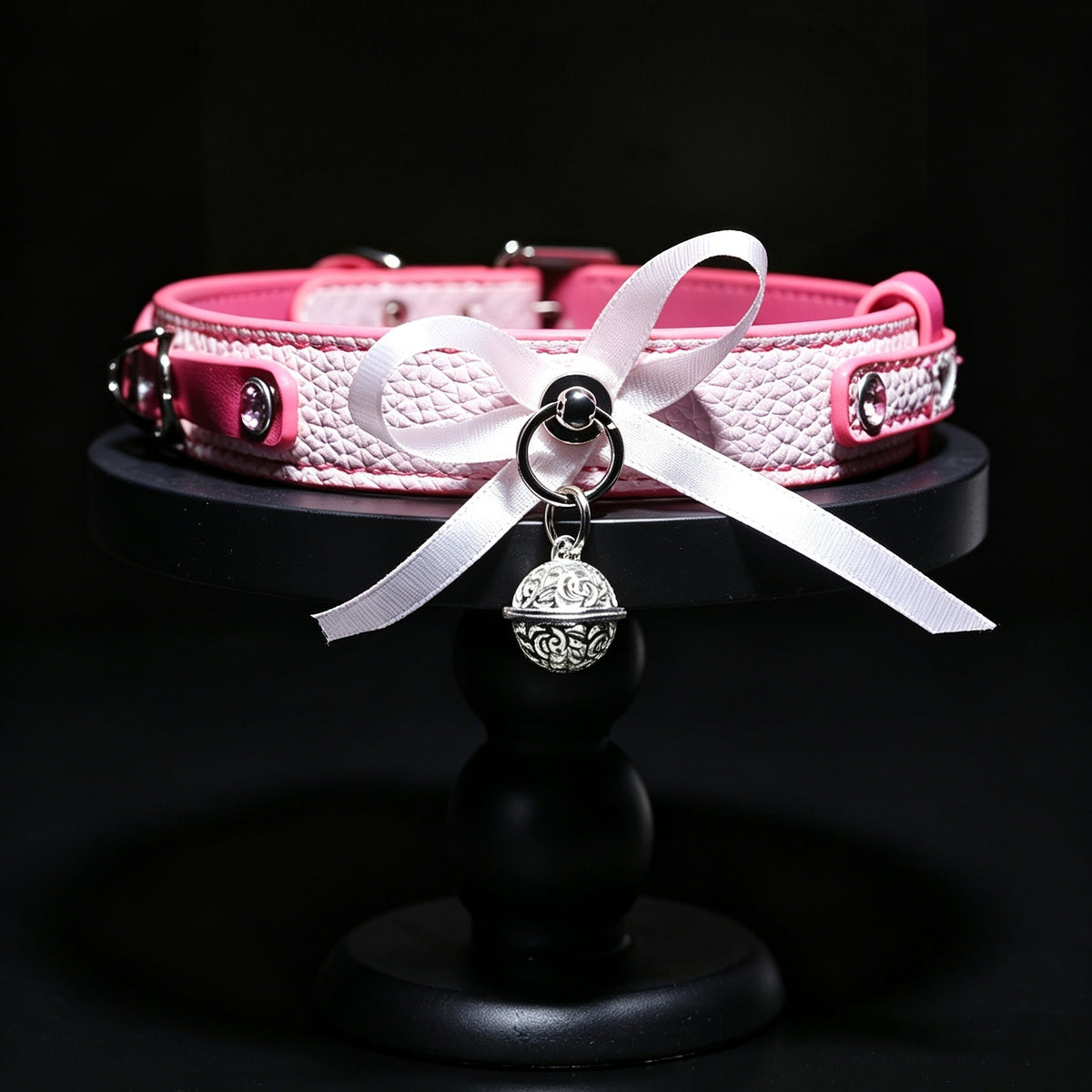 Pink Bow Bell Choker Necklace – styled view | Blackyyds