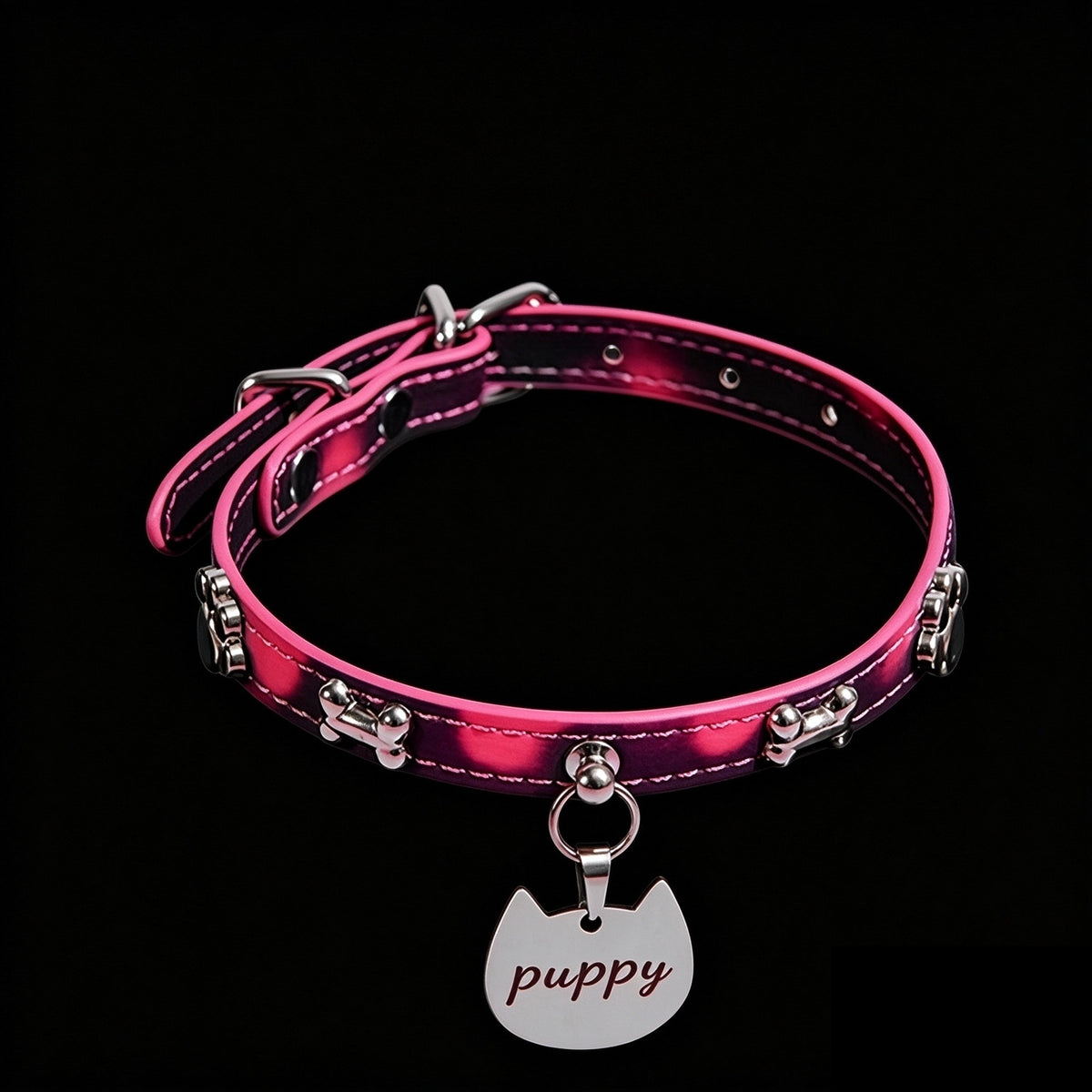 Thermochromic Genuine Leather Bell Choker with Metal Tag – styled view | Blackyyds