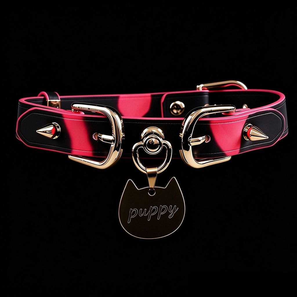 Thermochromic Studded Tag Choker Necklace with Leash – styled view | Blackyyds