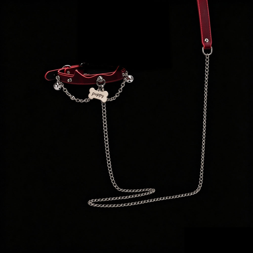 Cat Charm Thermochromic Leather Bell Choker – styled view | Blackyyds