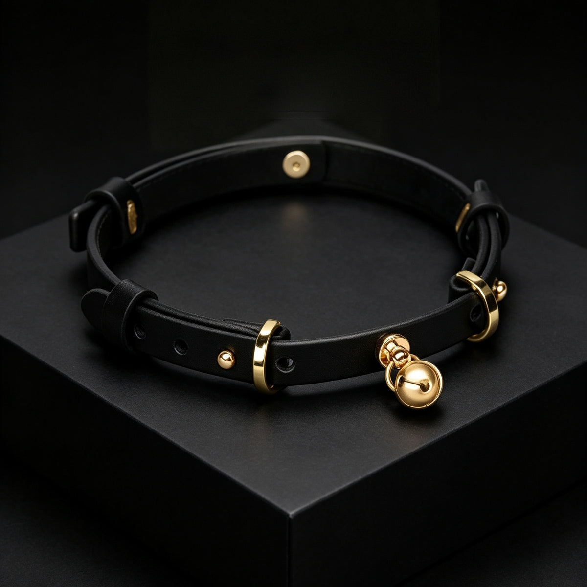 Top-Grain Cowhide Leather Bell Choker with Leash – styled view | Blackyyds