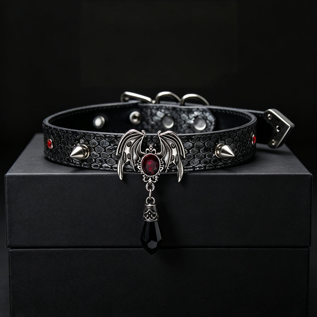 Gothic Studded Bat Wing Choker Necklace – styled view | Blackyyds