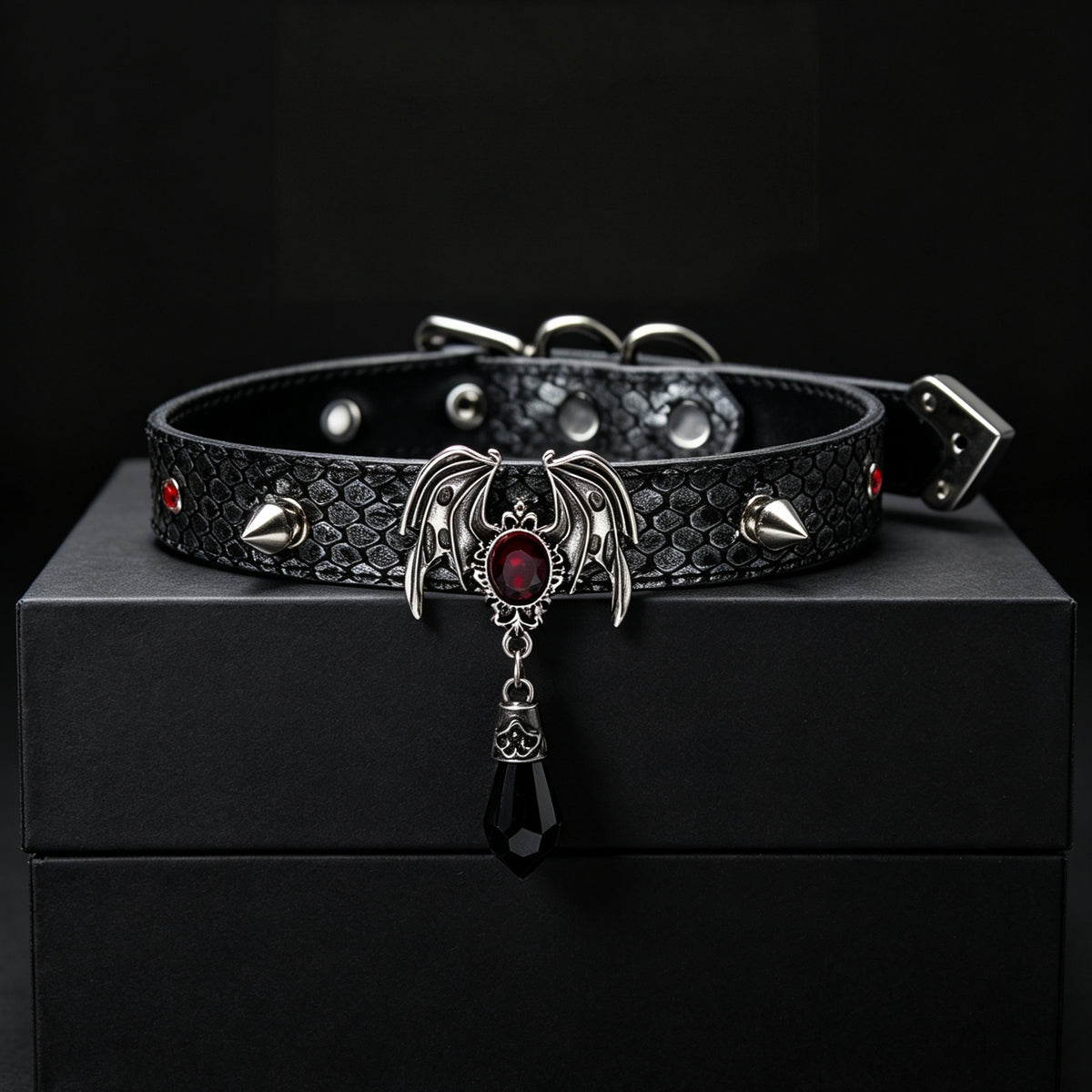 Gothic Studded Bat Wing Choker Necklace – styled view | Blackyyds