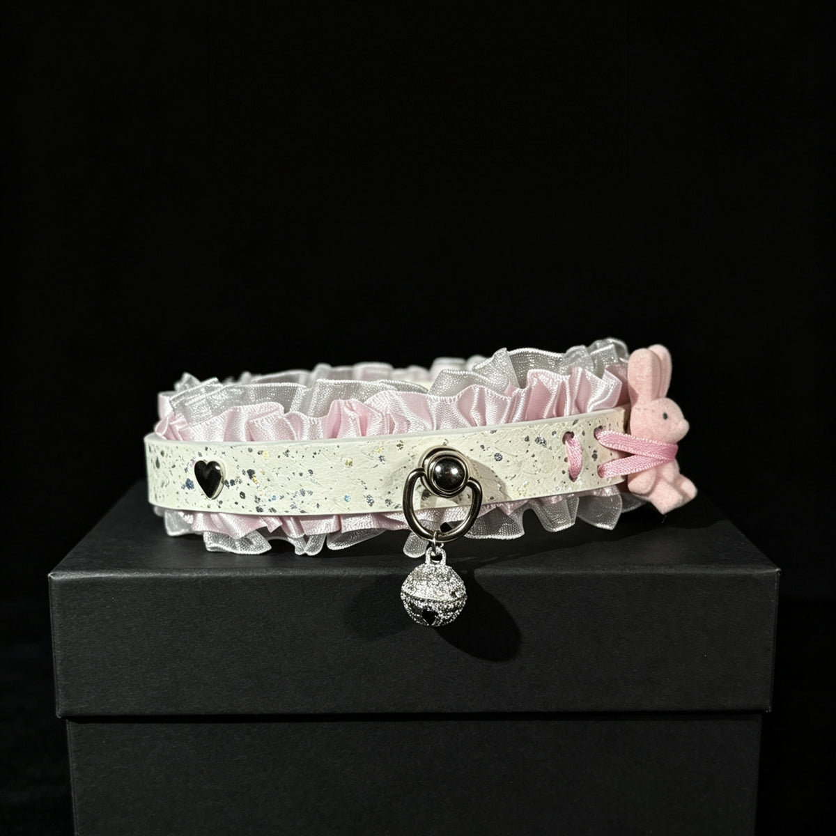 Pink Lace Bell Choker with Leash Chain – styled view | Blackyyds