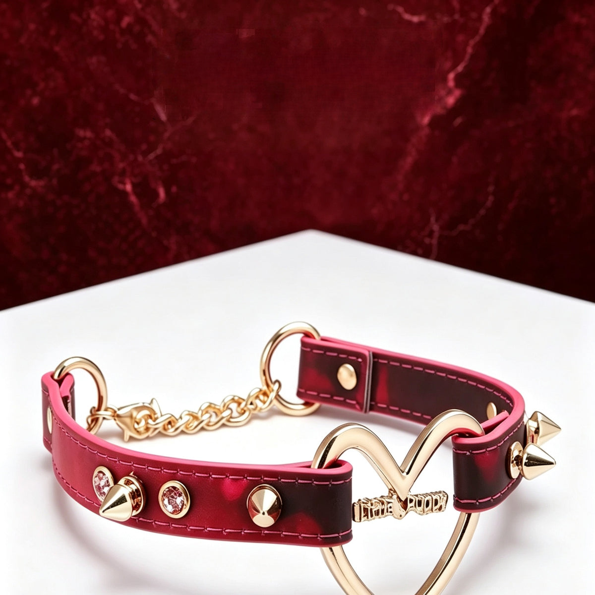 Handmade Thermochromic Heart Punk Choker with Leash – styled view | Blackyyds