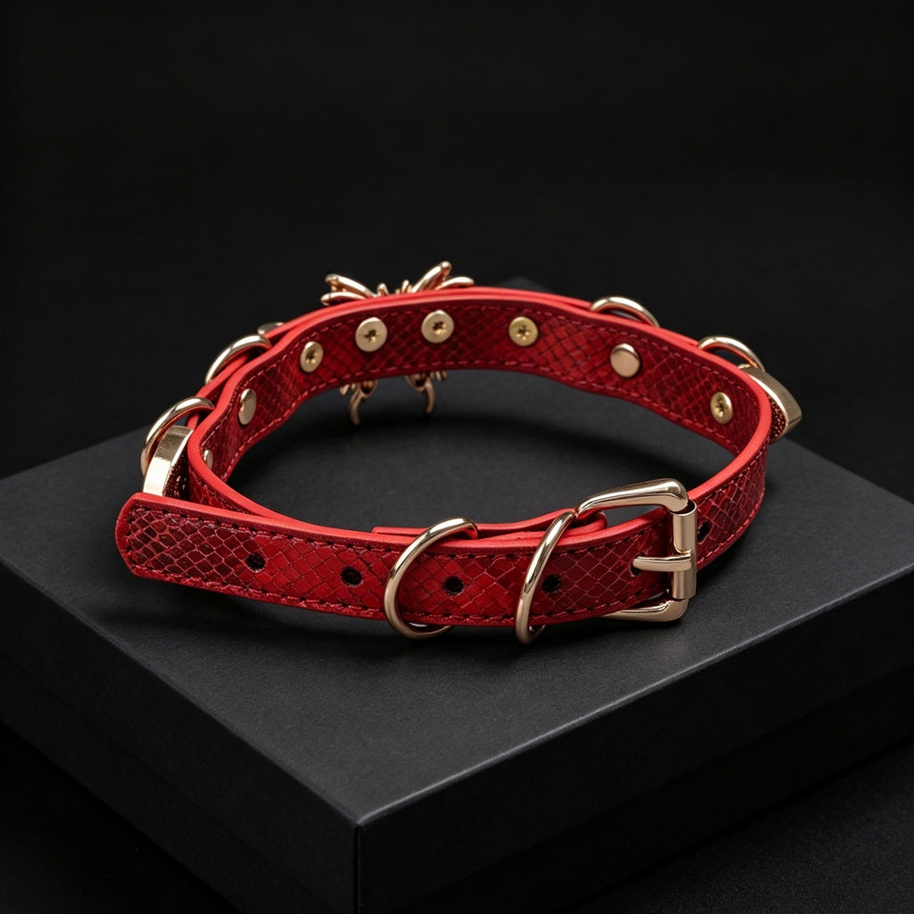 Red Studded Butterfly Choker with Leash – styled view | Blackyyds